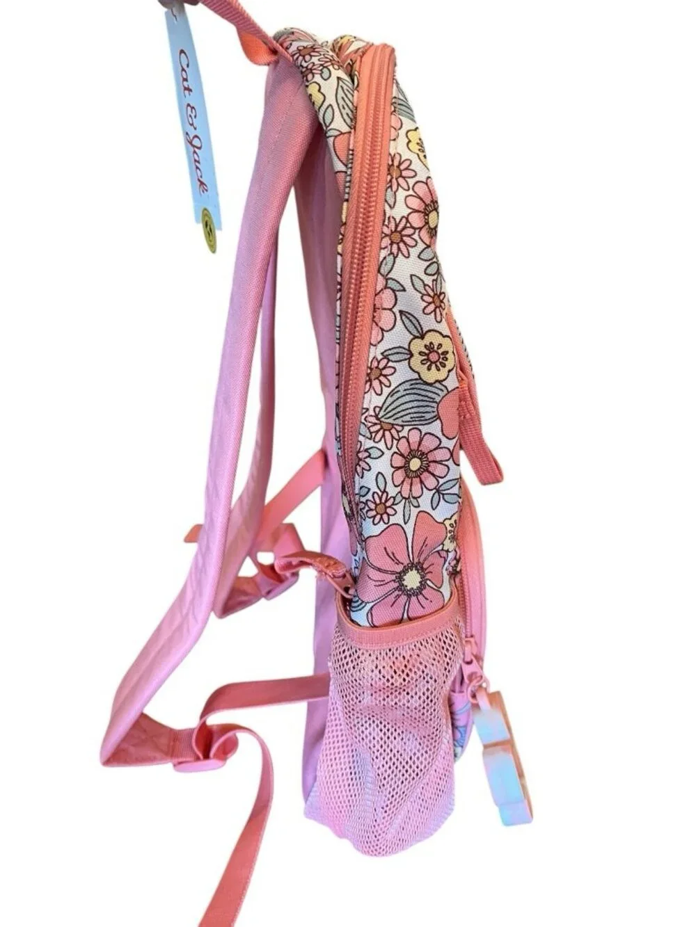 Cat & Jack Girls School Full Size 16 in Backpack Coral Orange Floral NWT